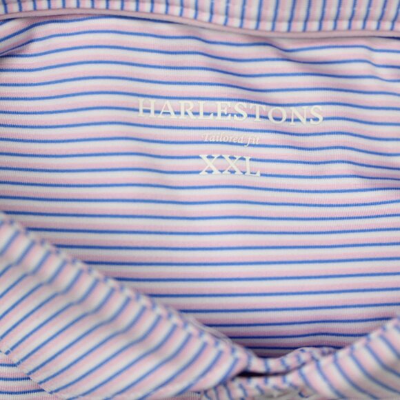 Harlestons Polo Shirt Mens 2XL XXL Pink/Blue Striped Tailored Fit Short Sleeve - Picture 8 of 15